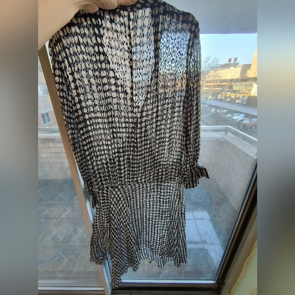 Theory Mesh Polka Dot Assimmetrical Midi Dress Sz L See Through With The Flow - Picture 16 of 16